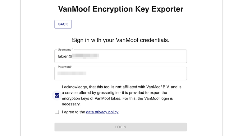 Vanmoof Encyption Key Extractor Screenshot