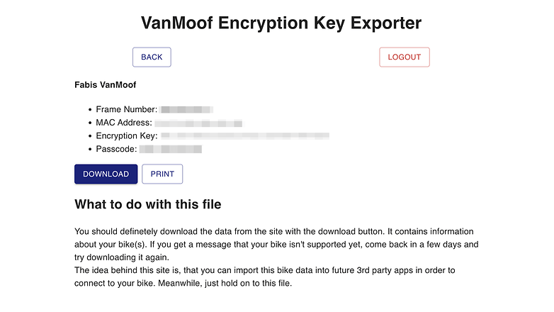 Vanmoof Encyption Key Extractor Capture d'écran