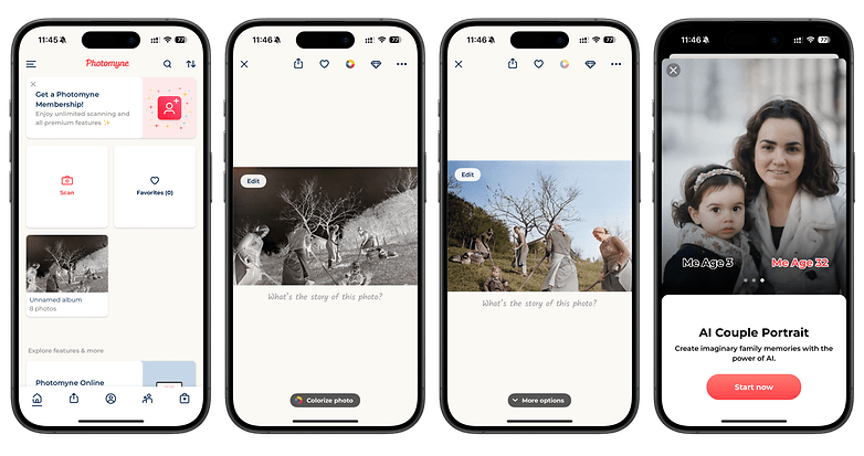 Photomyne app UI screenshots