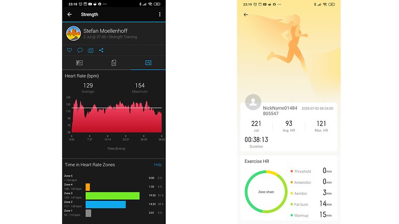 AndroidPIT training hr garmin venu vs realme band