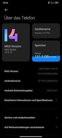 Xiaomi 13T Pro: Screenshot von MIUI 14