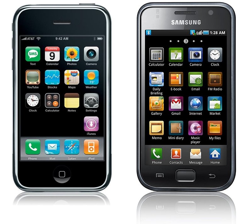iPhone und ein fast identisches Galaxy S von Samsung direkt daneben.