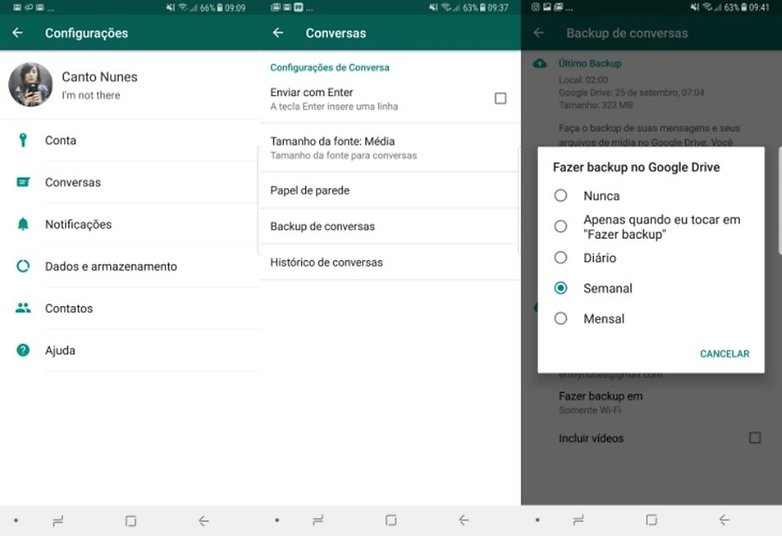 whatsapp armazenamento backup