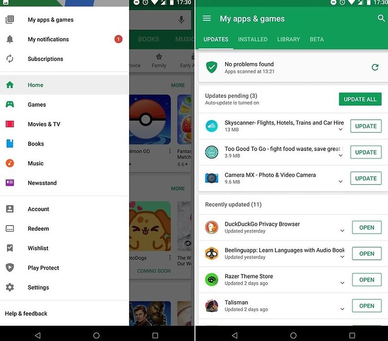 google play store update installed apps missing