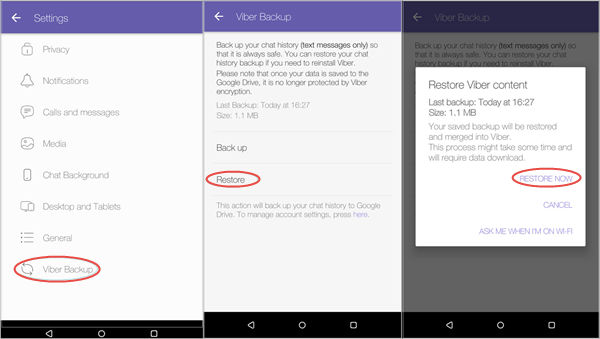 restore viber messages android