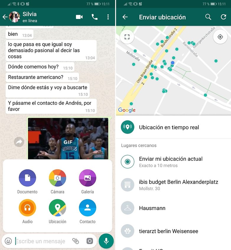 whatsapp share location contact spanish