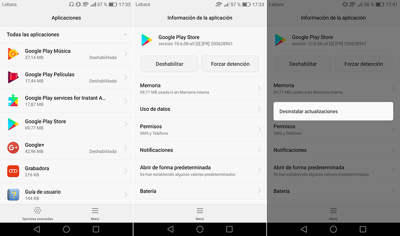 desinstalar actualizaciones google play androidPIT