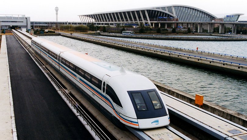 A maglev train coming out Pudong International Airport Shanghai