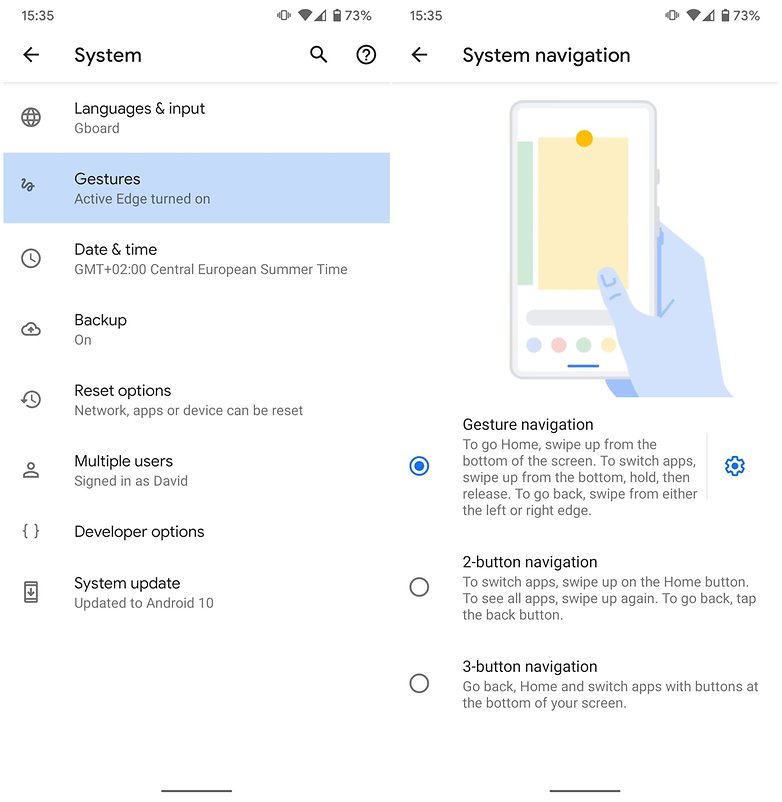 android 10 gesture control