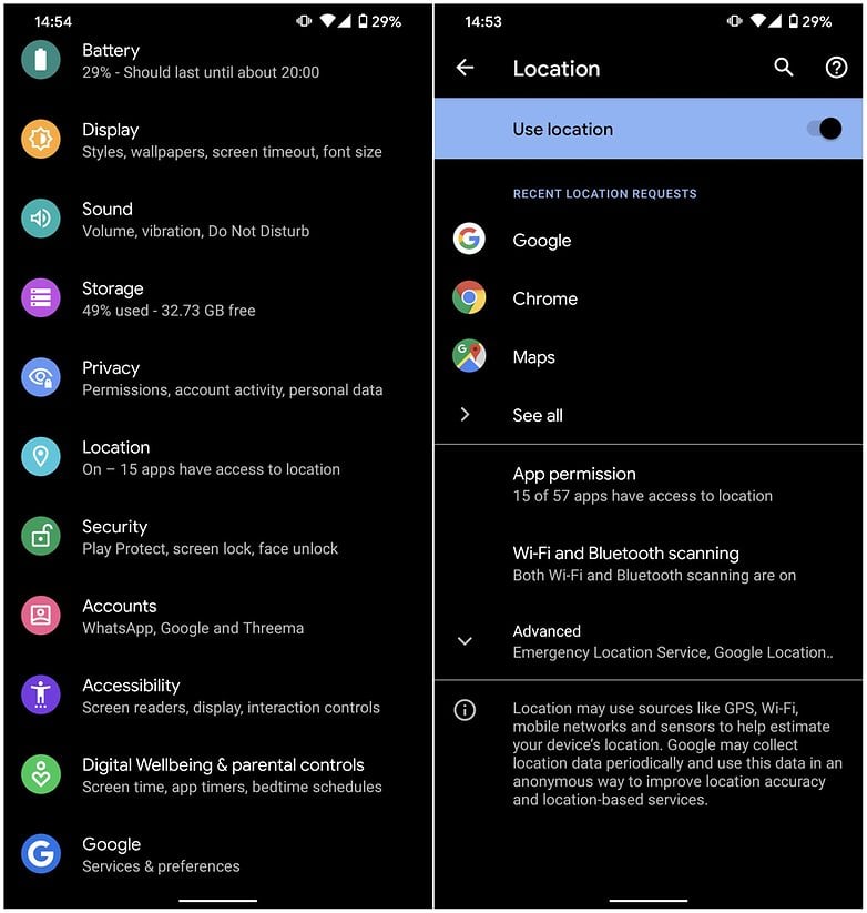 android 10 location settings