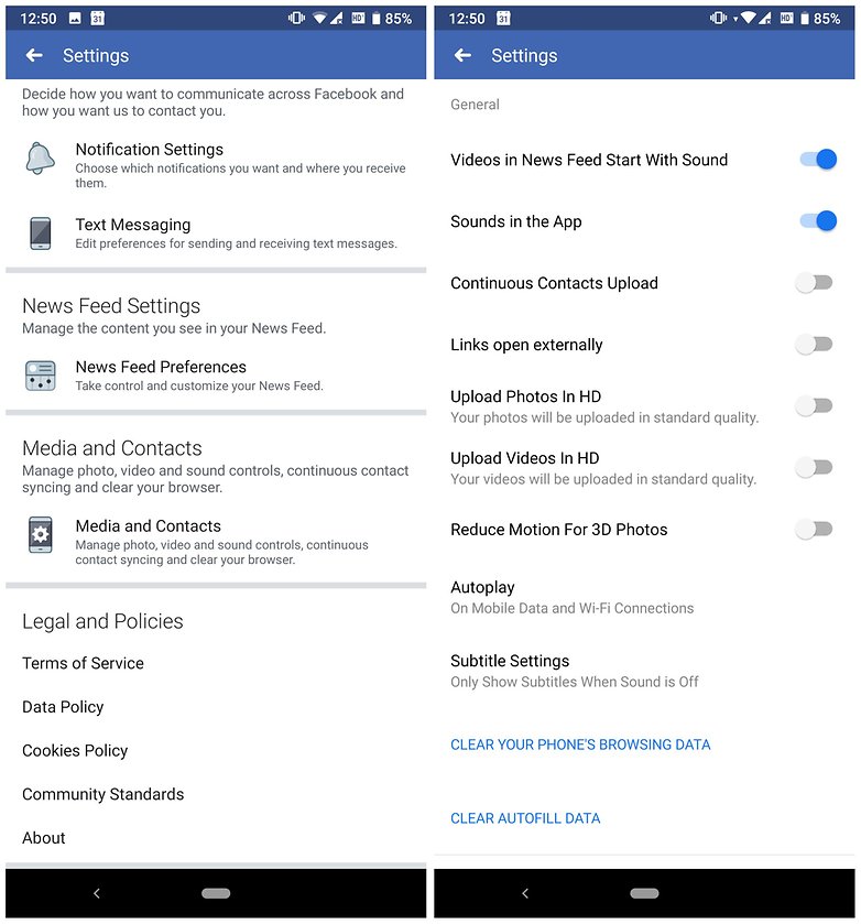 facebook app media settings