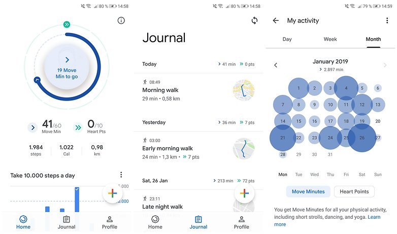 Google Fit app screenshots