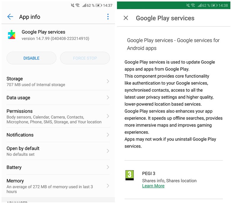 Google Play szolgáltatások képernyőképe