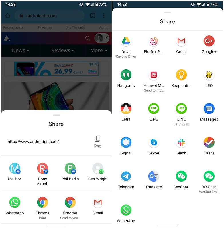 perkongsian menu android 10