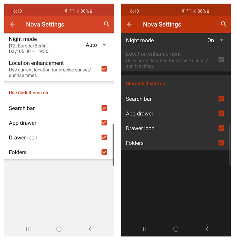 nova launcher night mode
