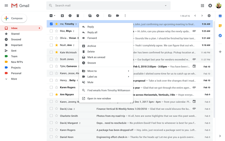 gmail new right click menu