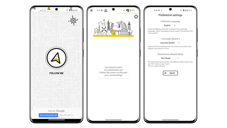 Screenshots der App RandomWalking