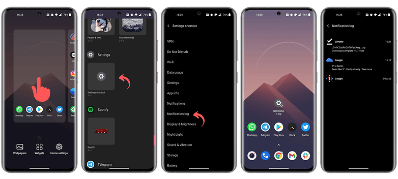 android how to add shortcut settings homescreen