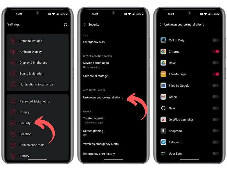android how to enable unlnown sources