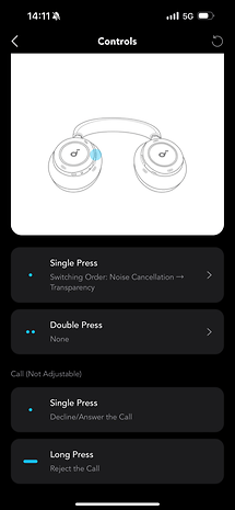 Capture d'écran de l'application du casque Bluetooth Soundcore Space One Pro.