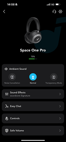 Soundcore Space One Pro Bluetooth headphones app screenshots.