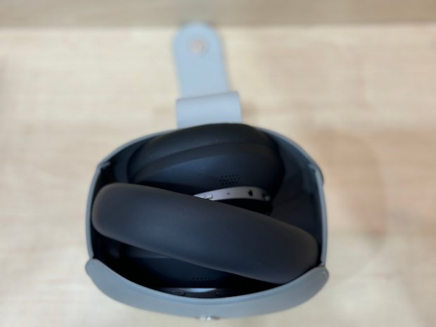 The Soundcore Space One Pro Bluetooth headphones as seen from above and stored in its carrying case.