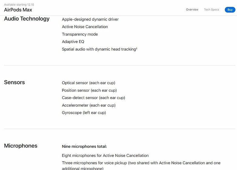 apple airpods max specs sheet