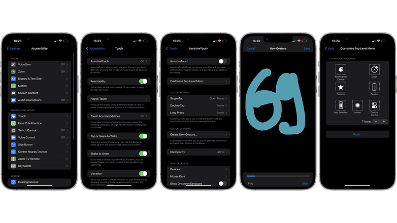 Screenshots der Touch-Gesten-Erstellung unter iOS 16