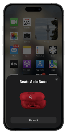Beats Solo Buds pairing window screenshot on an iPhone.