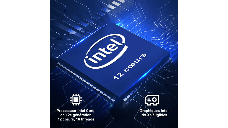 Une image promotionnelle de Geekom montrant le processeur Intel i5 de son Geekom IT12