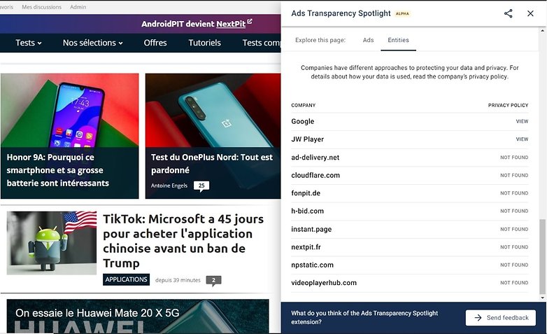 google chrome extensio ads transparency spotlight