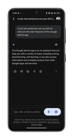 Capture d'écran de l'application Android de Google Gemini