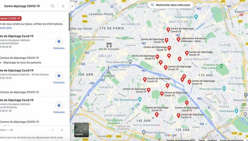 google maps covid 19 centres depistage 1