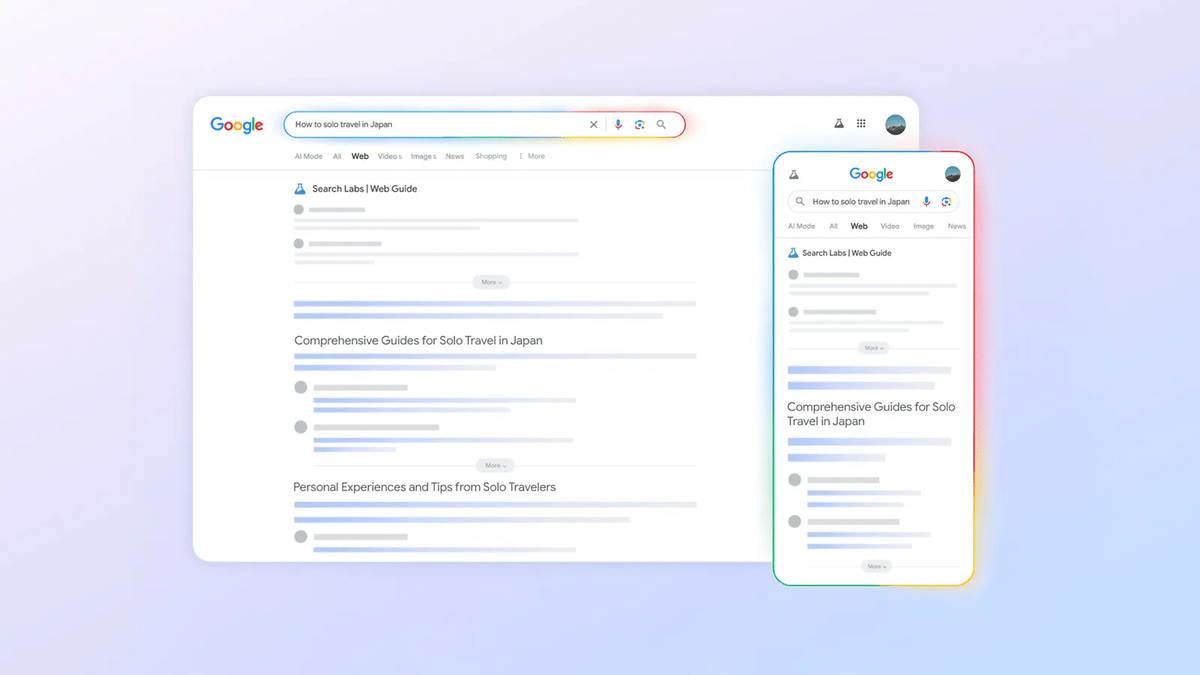 Interface de recherche Google affichant des résultats pour 'Comment voyager seul au Japon' avec des liens vers des guides web.