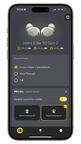 Capture d'écran de l'application Jabra Sound+ montrant l'écran d'accueil.