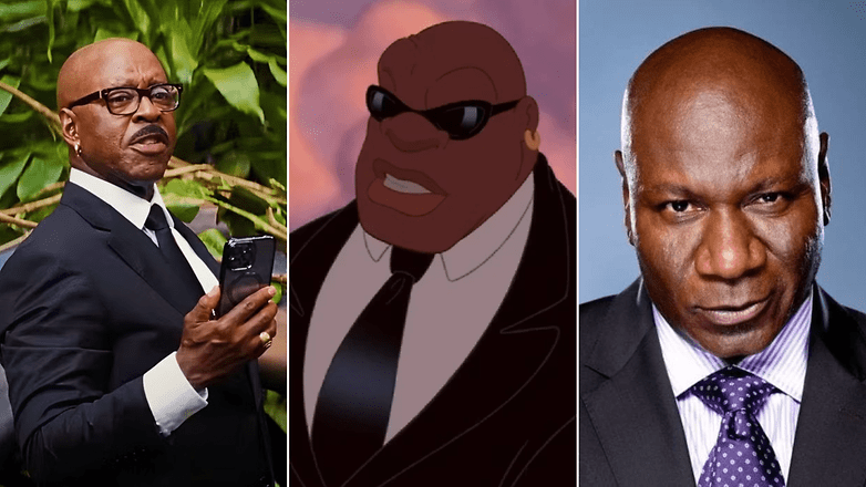 A split image showing a man with glasses, an animated character in sunglasses, and a serious-looking bald man. A split image showing a man with glasses, an animated character in sunglasses, and a serious-looking bald man.