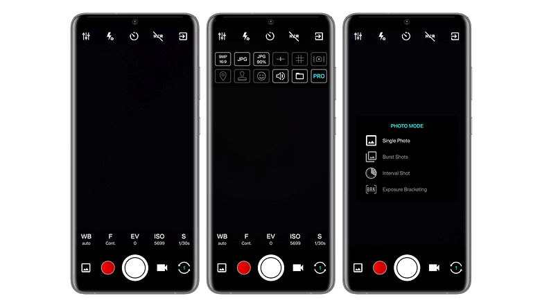 Screenshots of the ProCam X app user interface