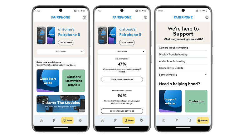 Screenshots der Fairphone-App