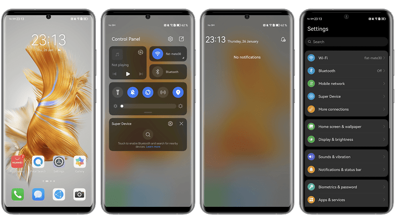 Huawei Mate 50 Pro design interface EMUI 13 captures d'écran