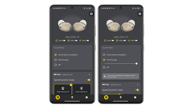 Captures d'écran de l'application Jabra Sound+ pour les Jabra Elite 10