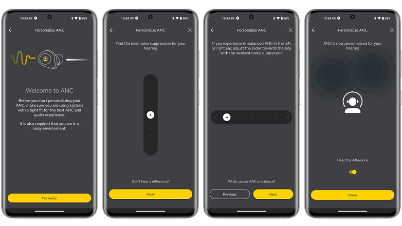 Screenshots der ANC-Einstellungen bei den Jabra Elite 4