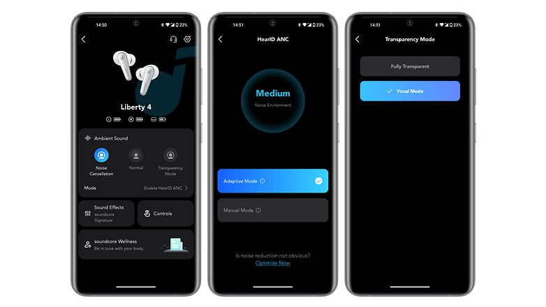 Captures d'écran application Soundcore Liberty 4 ANC