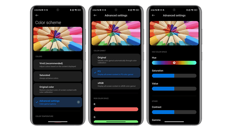 La colorimétrie de l'écran est très personnalisable dans MIUI 13 Test complet de MIUI 13 de Xiaomi