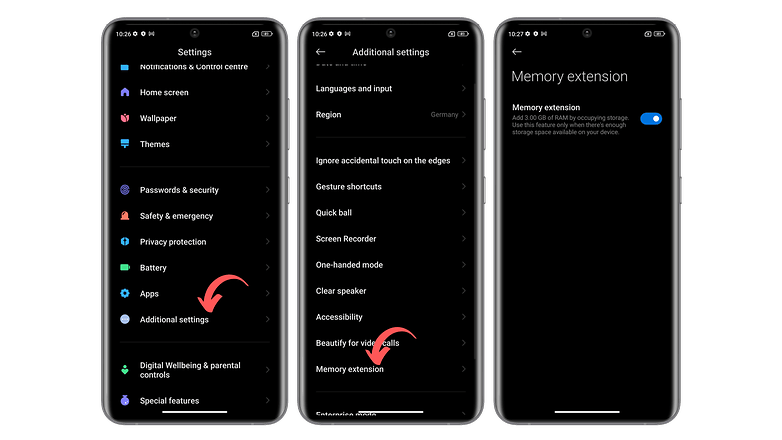 La fonction Extension de mémoire de MIUI