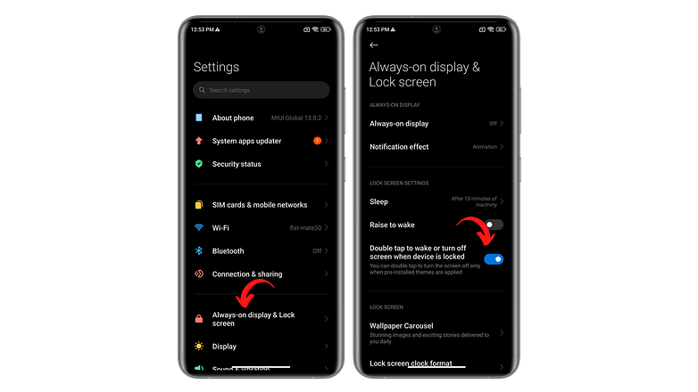 Screenshots Xiaomi MIUI 13 double tap to turn off screen