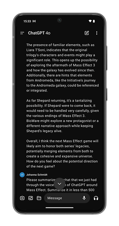 ChatGPT app screenshots on the Nothing Phone (2).