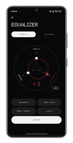 Nothing X app screenshot showing the three-band EQ
