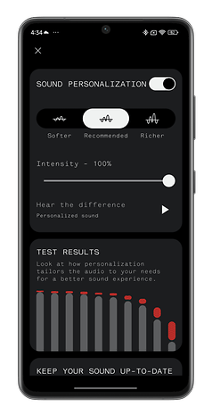 Capture d'écran de l'application Nothing X montrant la personnalisation du son