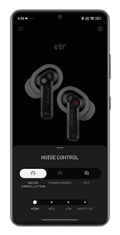 Capture d'écran de l'application Nothing X montrant la gestion de la réduction de bruit