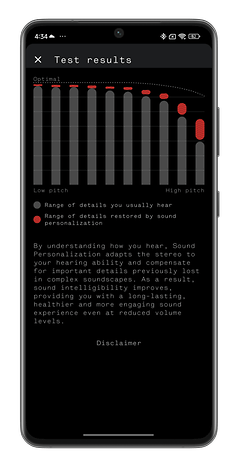 Capture d'écran de l'application Nothing X montrant la personnalisation du son